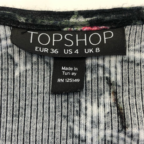 Topshop Black Floral Lace Up Fitted Mini Dress Ribbed Size 4 - Picture 7 of 10